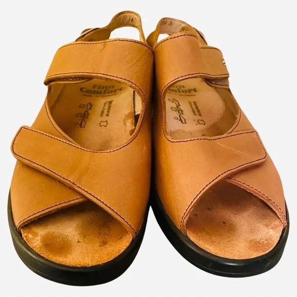 Finn Comfort Jersey Women’s Sandals 6A  US 8.5 Leather Cognac - Picture 2 of 9